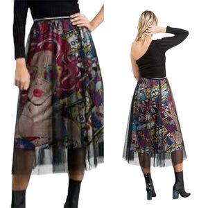 Angela Mara Aïkha Comic Pop Art Tulle Midi Skirt OS